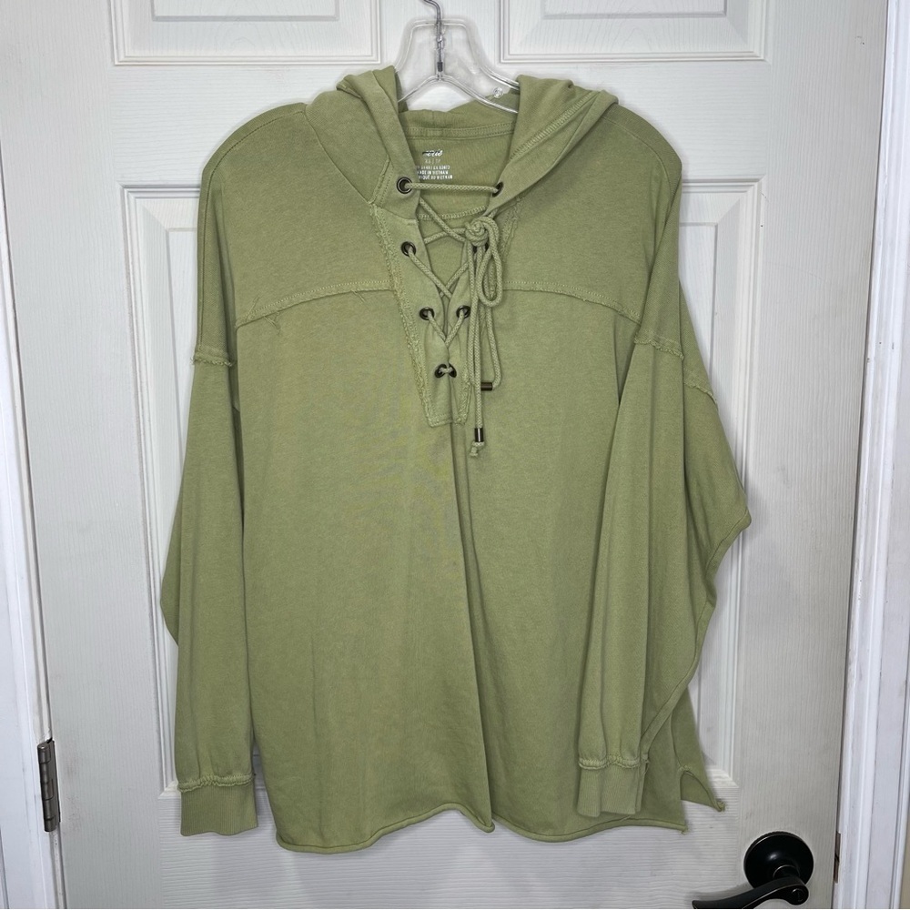 Aerie Olive Green Lace Up Oversized Hoodie Top Womens Cotton
Stretch Sz XS